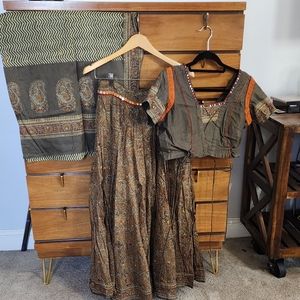 Olive green Chaniya chori Indian outfit cotton garba